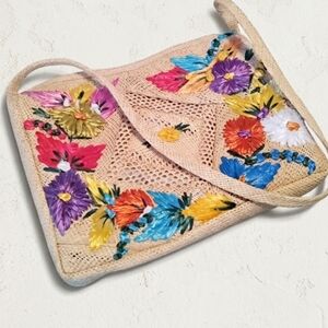 RARE LIKE NEW Vintage 1950s Handmade Jamaica Straw/Raffia Souvenir Shoulder Bag